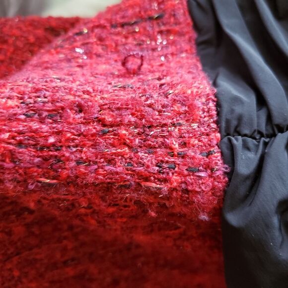 Maeve Bow Square Neck Tweed Strappy Mini Dress Red Black Women's Size Large - Picture 14 of 16